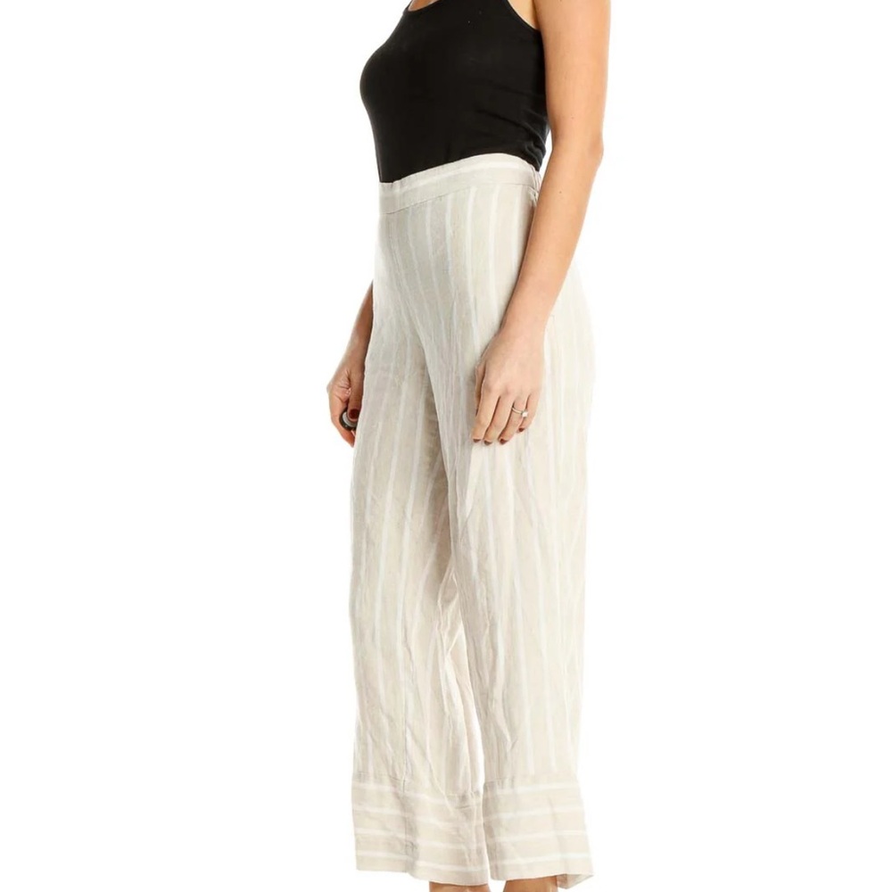 LOFT White Striped Wide-Leg Linen Pants
